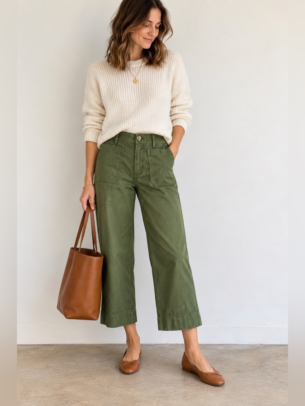 Maeve by Anthropologie Collette Wide-Leg Cropped Pants in Olive Green 27 P